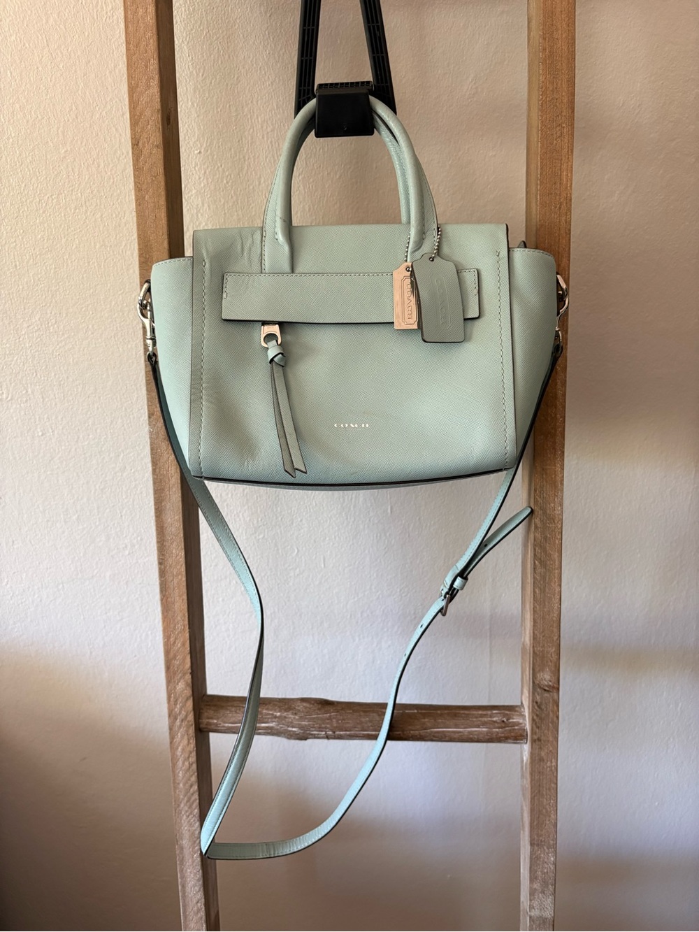 Coach Mint Green Leather Satchel with Crossbody Strap
